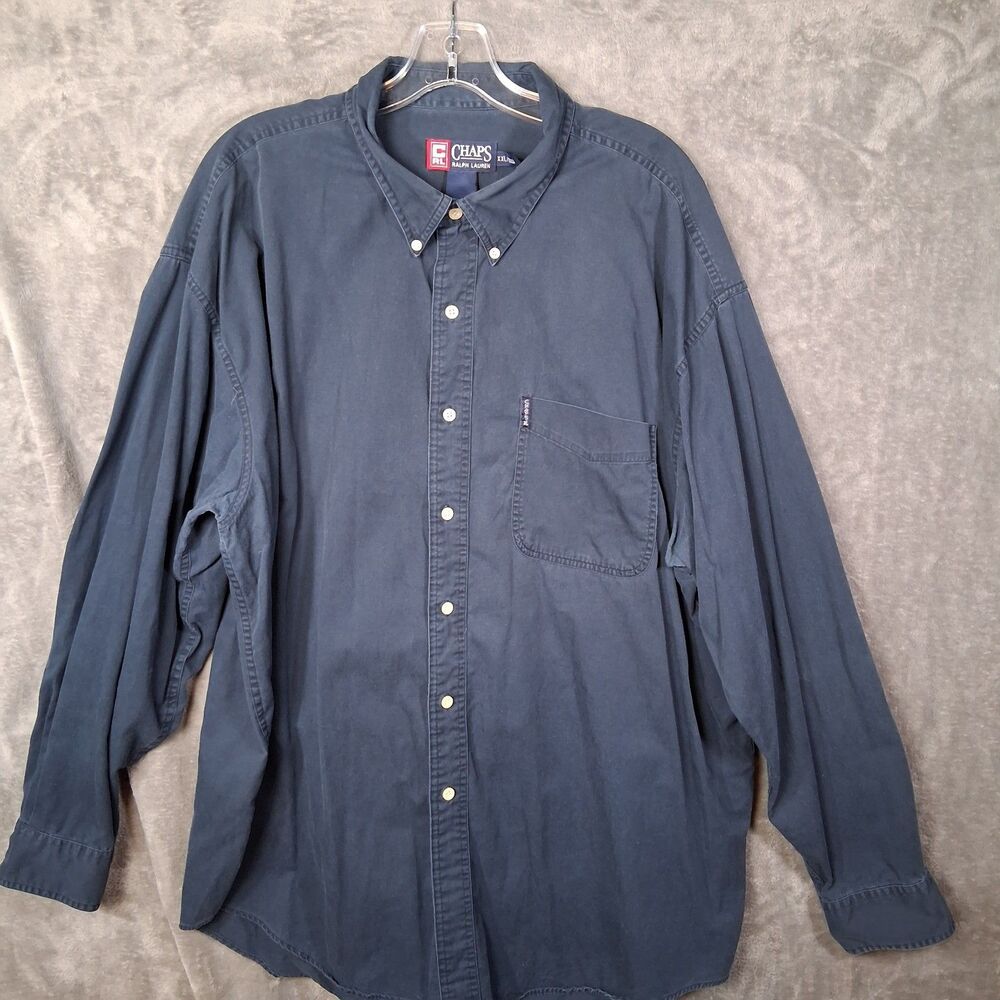 Vtg Chaps Ralph Lauren Button Down Canvas Shirt Mens 2xl Navy Blue